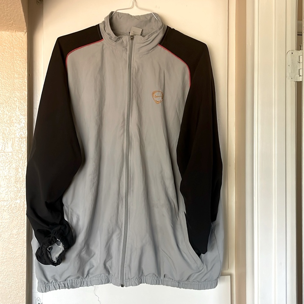 VINTAGE Nike Track Jacket Mens XXL Black red stripe Grey Windbreaker Full Zip